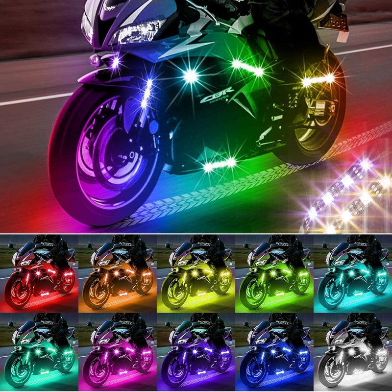 SUNPIE Motorcycle Underglow LED Light Kit 16PCS RGB LED Strip Lights with Brake&Turn Signal 12V Waterproof Bright 4 Zone Motorcycle Strips Lighting for Harley Kawasaki Suzuki Indian All Motor - Image 2